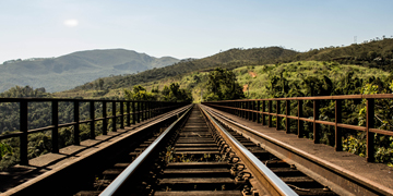 Looking across a train bridge.